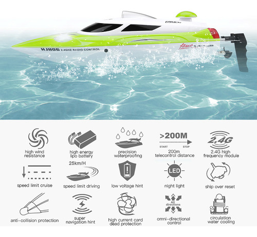 Mini Barco De Carreras Rc Para Niños, Color Verde