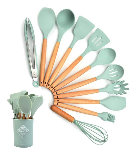 Set 12 Piezas Utensilios Para Cocina Silicona Resiste Calor