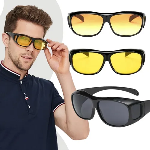 Gafas de sol de visión nocturna de lente amarilla con ventanas laterales