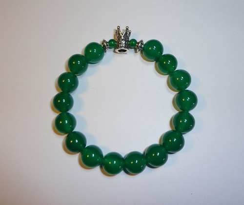 Pulsera Unisex Con Dije De Corona Piedra Aventurina Verde