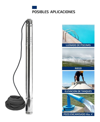 Imagen 4 de 9 de Bomba Sumergible Pozo Napa 4 PuLG 1,5 Hp 6500l Tablero Cable