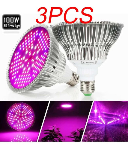 3 Bombillas E27 Grow, 60 W, 2835 Smd, Espec