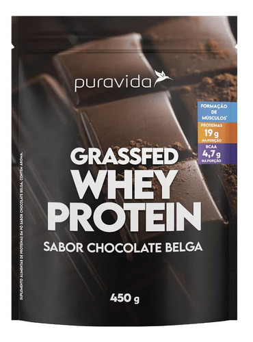 Puravida Whey Protein Grassfed Chocolate Belga 450g Chocolate