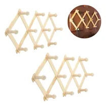 Comprar 2 Percheros De Pared Madera 10 Perchas Tipo Acordeón Color Marrón Claro