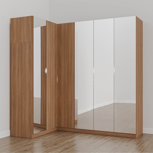 Guarda Roupa Modulado De Canto Com Espelho 6 Portas 3 Peças
