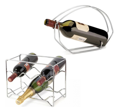 Kit Suporte Adega Para 6 Garrafas + Suporte Para Vinho Em Aç