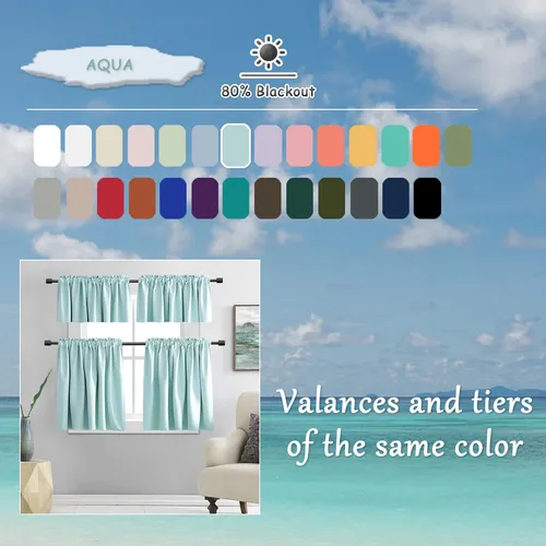 Cortinas Donren De Color Aguamarina Para Dormitorio, Opacas,
