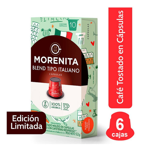 Morenita Cafe En Capsulas Blend Italiano 10 Caps X 6 Cajas