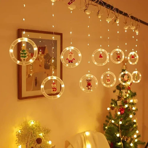 Serie De Luces 10 Aros Navideños Cortina Colgante Luz Led 3m