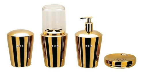 Conjunto Organizador Banheiro Spa Golden Crystal Aço Inox 4p