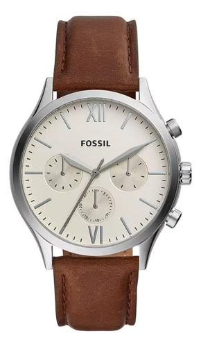 Reloj Fossil Original Bq2363 Piel Genuina Cafe 44 Mm Hombre