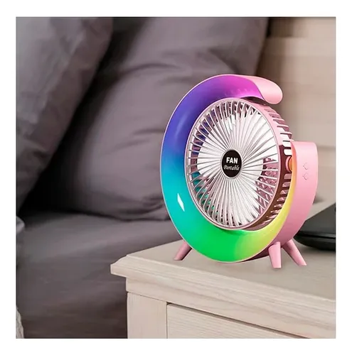 Ventilador De Escritorio Rgb Multicolor Lampara Portátil Usb