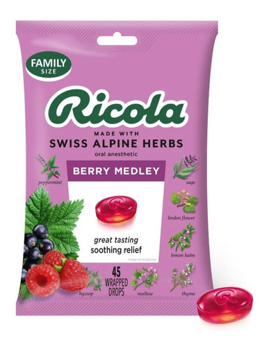 Caramelo Macizo Ricola Pastillas Berry Medley Con Hierbas Suizas 45 u