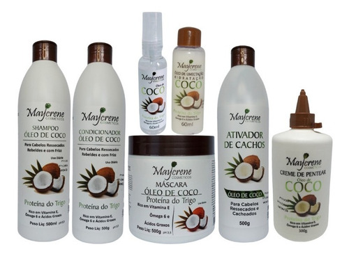 Kit Óleo De Coco Maycrene, Cachos, Secos, Ressecados 7 Prods