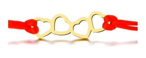 Imagen 5 de 5 de Pulsera Roja Protección Corazones Ajustable Acero Dorado