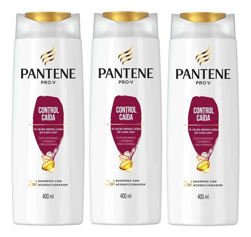 3 Shampoo Pantene 2 En 1 Control Caída 400ml