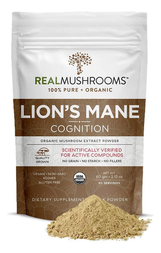 Lions Mane Polvo De Extracto De Hongos Real Mushrooms. Certi