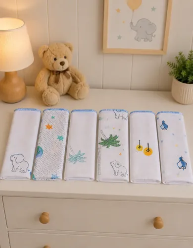 Kit 6 Paninhos De Boca Para Bebê Estampados Algodão Premium Menino