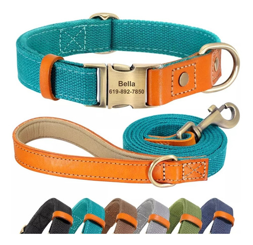 Conjunto Collar Y Correa Para Perros Con Grabado Incluido