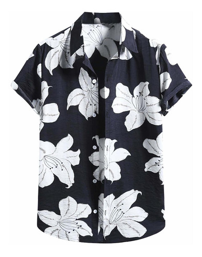 Camisa Hawaiana Estampado Floral Para Hombre Manga Corta