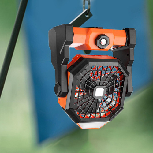 Ventilador De Camping Con Linterna Led, Ventilador Naranja