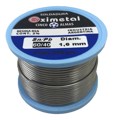 Estaño Rollo 1.6mm Eximetal Para Soldar 250gr 1/4 Kilo 1,6mm