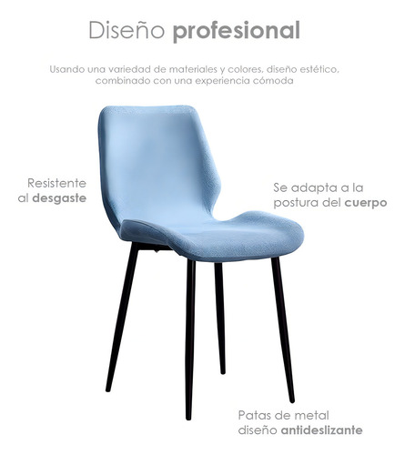 Silla De Comedor Berlin Estilo Nordico Moderno Minimalista Estructura de la silla Negro Asiento Azul