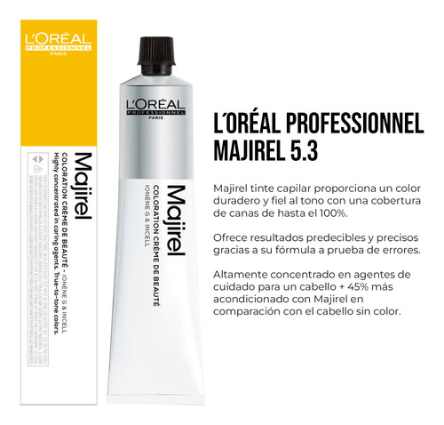 Tinte Castaño Claro Dorado 5.3 Majirel Loreal 50ml