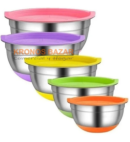 Bowls 18 Cm Con Tapa Hermetico Acero Inox Batidor Ensaladera