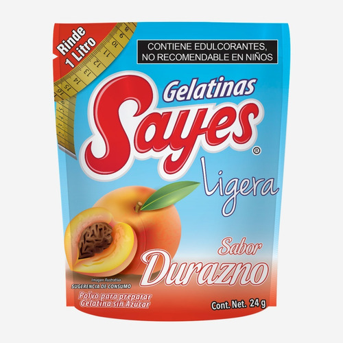 Imagen 2 de 4 de Gelatina Ligera Light Sayes Sabor Durazno 24 Piezas De 24gr