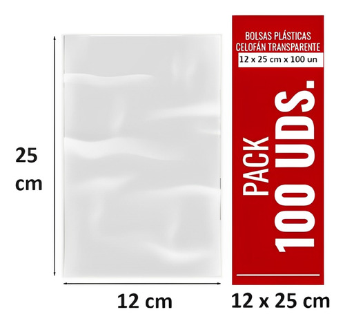 Bolsa Plastica 12 X 25 Cm Transparente Celofan - 100 Uni