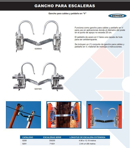 Imagen 4 de 4 de Gancho Y Peldaño V Para Escalera Fibra Vidrio 71001mx Werner