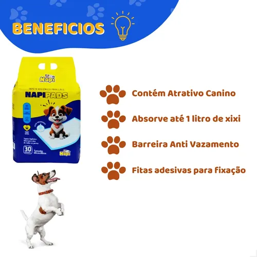 Tapete Higienico Napi Pads Para Cães 80x60 Cm 30 Unidades Branca