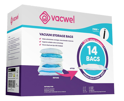 Bolsas De Almacenamiento Al Vacío Vacwel, Paquete De 14, Var