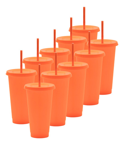 Paquete 30 Vasos 24 Oz Para Fiesta Pool Party Naranja/neón