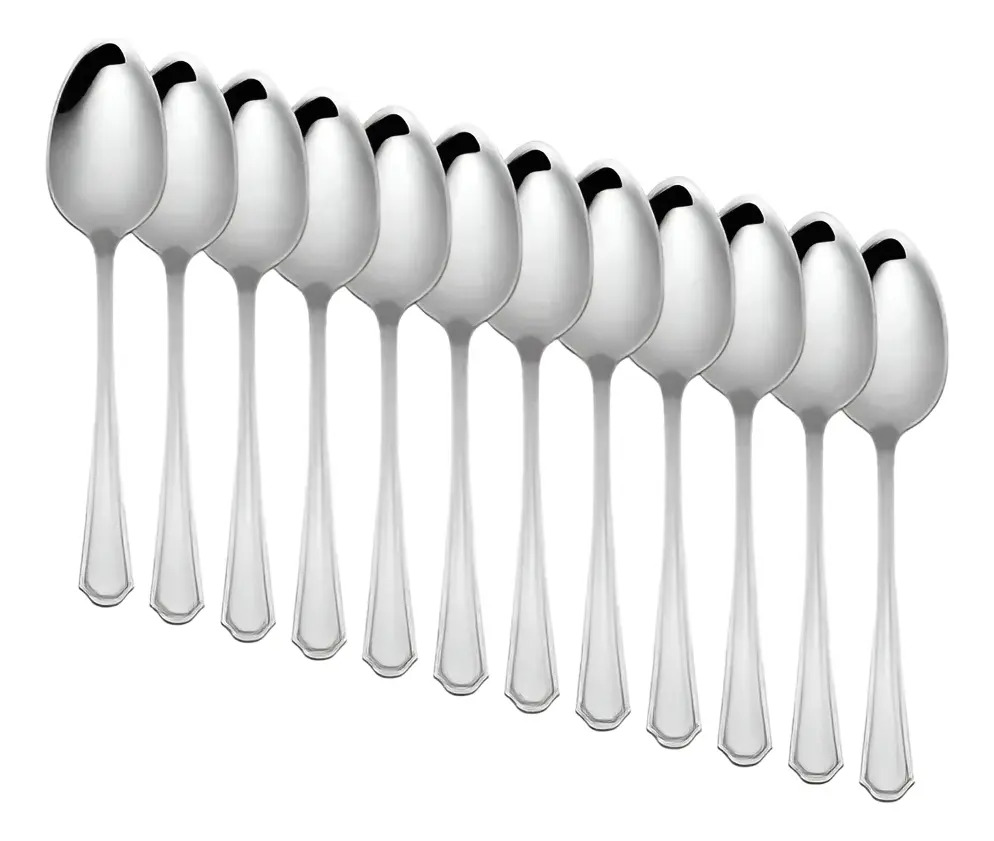 Juego Con 12 Piezas Cucharas Cafeteras Acero Inoxidable Lion Mango Plateado