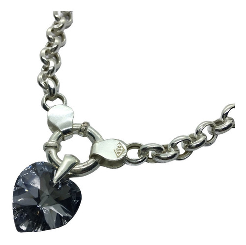 Pulsera Rolo De Plata Dije Cristal 14 Mm Y Dije Con Grabado
