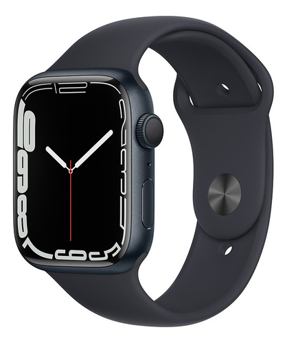 Imagem 1 de 9 de Apple Watch Series 7 (GPS, 45mm) - Caixa de alumínio meia-noite - Pulseira esportiva meia-noite