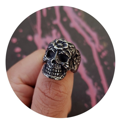 Anillo Calavera Catrina Mexicana Floreada Acero Hombre 2020