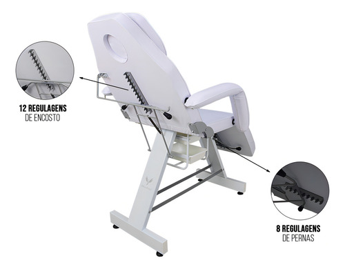 Kit Estética Poltrona Maca Fixa Reclinavel com Lupa LED Articulada + Fixador e Suporte Cor Branco