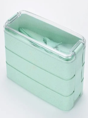Caja Para Bento Almuerzo Japones Color Verde Con Utencilios