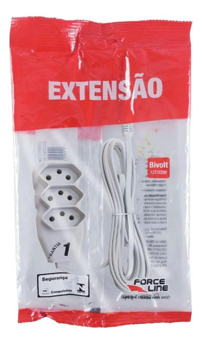 Extensão Forceline 3 Tomadas 3m Branco 10a