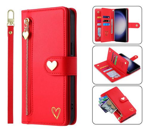 Jing Funda De Piel Tipo Cartera Con Cremallera Para Samsung