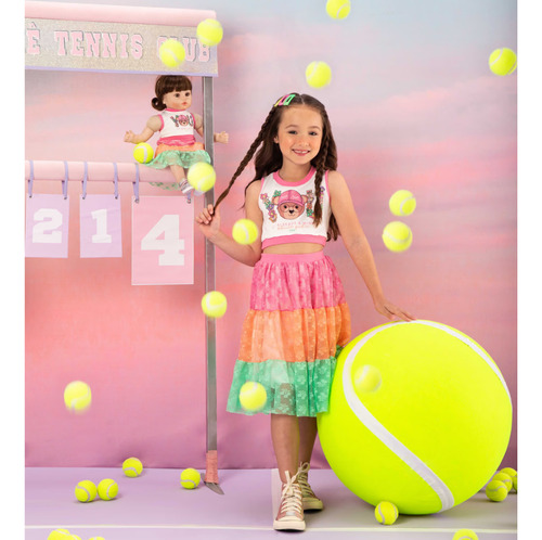 Conjunto Cropped Com Saia Midi Ma0238 +roupa Boneca Marthiê