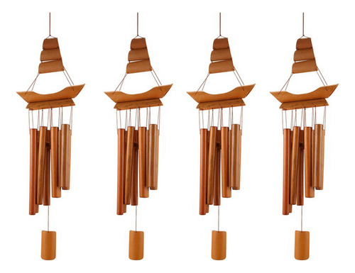 A 4 Campanillas De Viento De Bambú Hechas A Mano, Naturales,