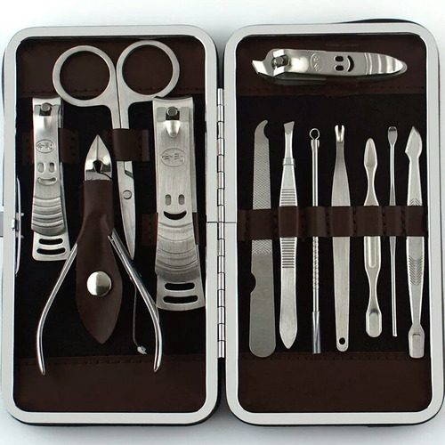 Set Manicure Pedicure 12 Piezas Estuche Cuero Acero Inoxidab