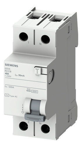 Disyuntor Monofásico Siemens 40amp Bipolar 30ma Diferencial