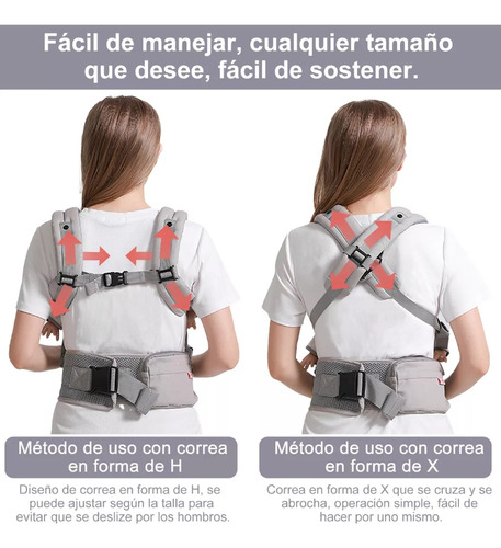 Cangurera de Bebé Ajustable Portátil Ergonomica Color Gris Juntang con Bolsa de Almacenamiento para Niños de 0-36