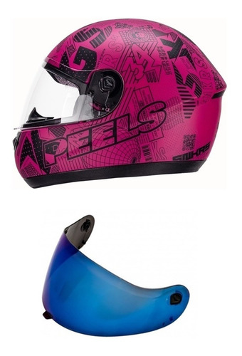 Capacete Moto Peels Spike Kings Preto Rosa + Viseira Azul