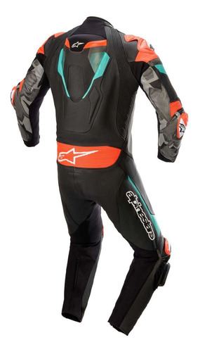 Imagem 2 de 4 de Macacão Alpinestars Atem V4 1 Peça Petróleo Vermelho Amarelo